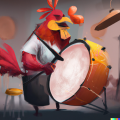 DALLE 2022 12 20 11.39.27 rooster playing drums digital art